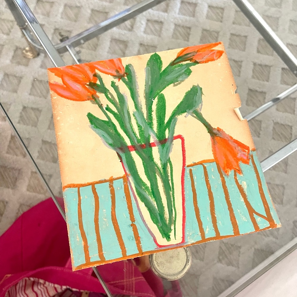 Handcrafted Floral Art Piece of Tulips Unframed on Paper